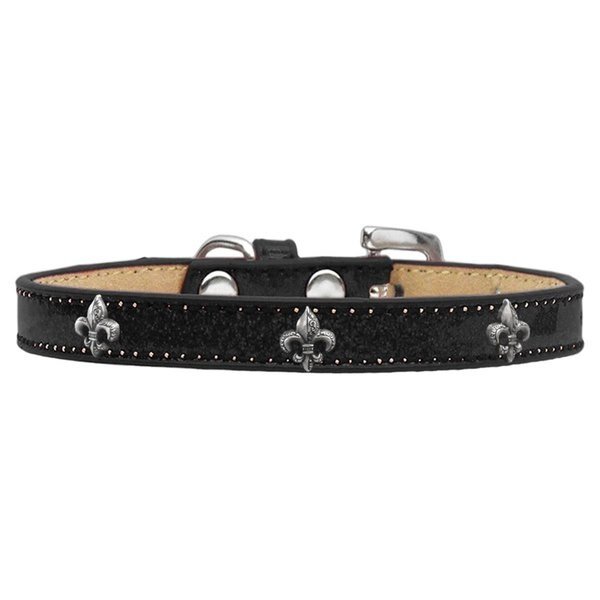 Silver Fleur De Lis Widget Dog CollarBlack Ice Cream Size 12, Mirage Pet Products, Mfr#: 633-15 BK12